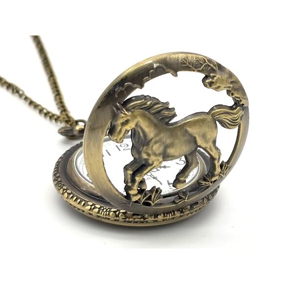 Galloping Horse Pocket Watch - Western Style, Equestrian Vintage Bronze Pendant - Picture 2 of 11